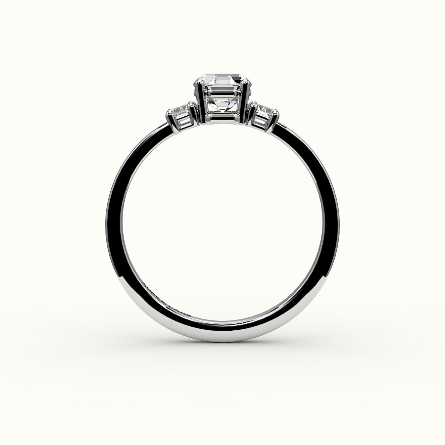 Octagon Cut Three-Stone Setting with Vertical Baguettes