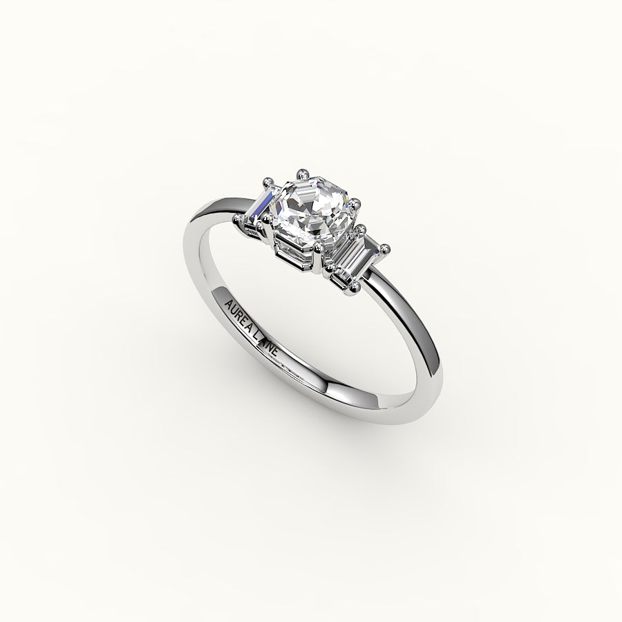 Octagon Cut Three-Stone Setting with Vertical Baguettes