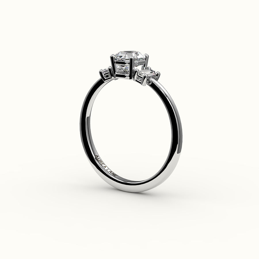 Octagon Cut Three-Stone Setting with Vertical Baguettes