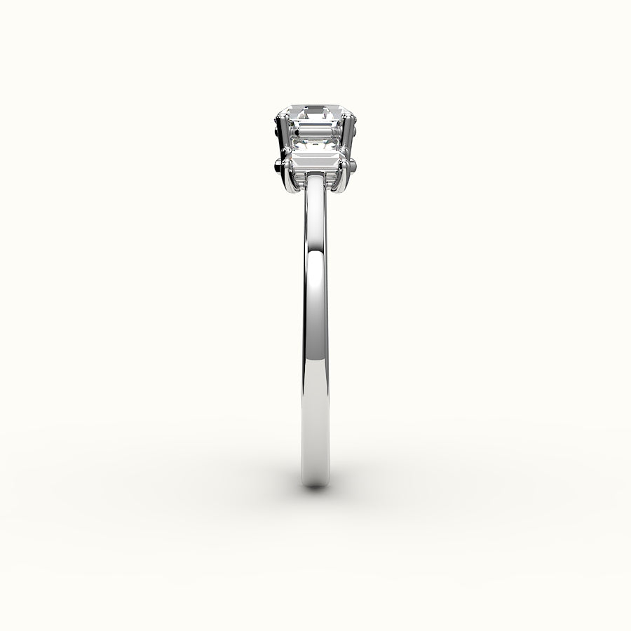 Octagon Cut Three-Stone Setting with Vertical Baguettes