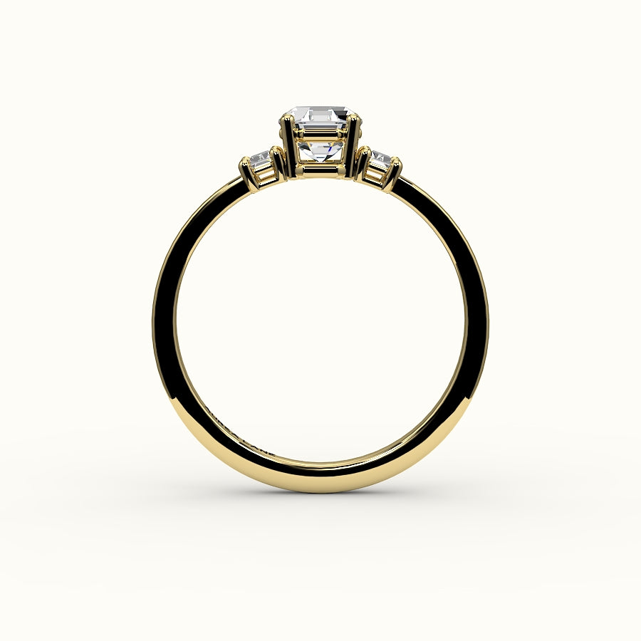 Octagon Cut Three-Stone Setting with Vertical Baguettes