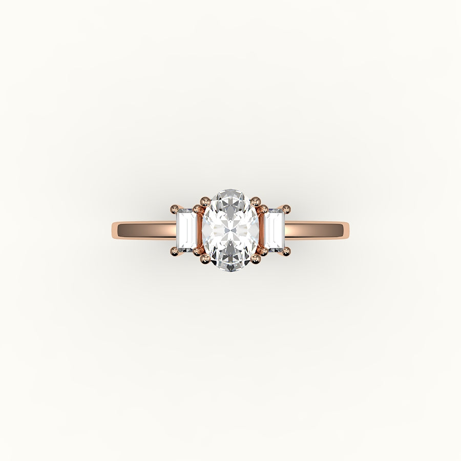 Oval Cut Three-Stone Setting with Vertical Baguettes