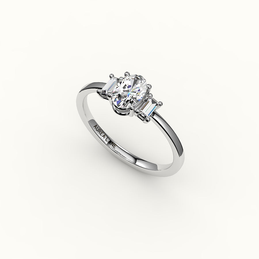 Oval Cut Three-Stone Setting with Vertical Baguettes