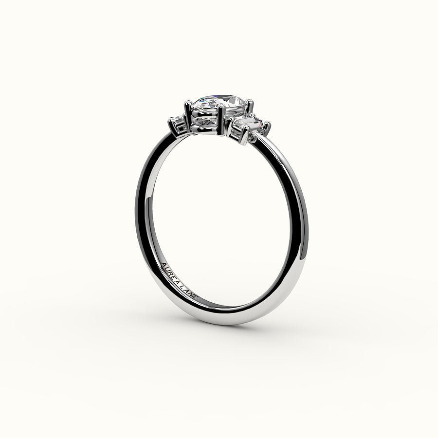 Oval Cut Three-Stone Setting with Vertical Baguettes