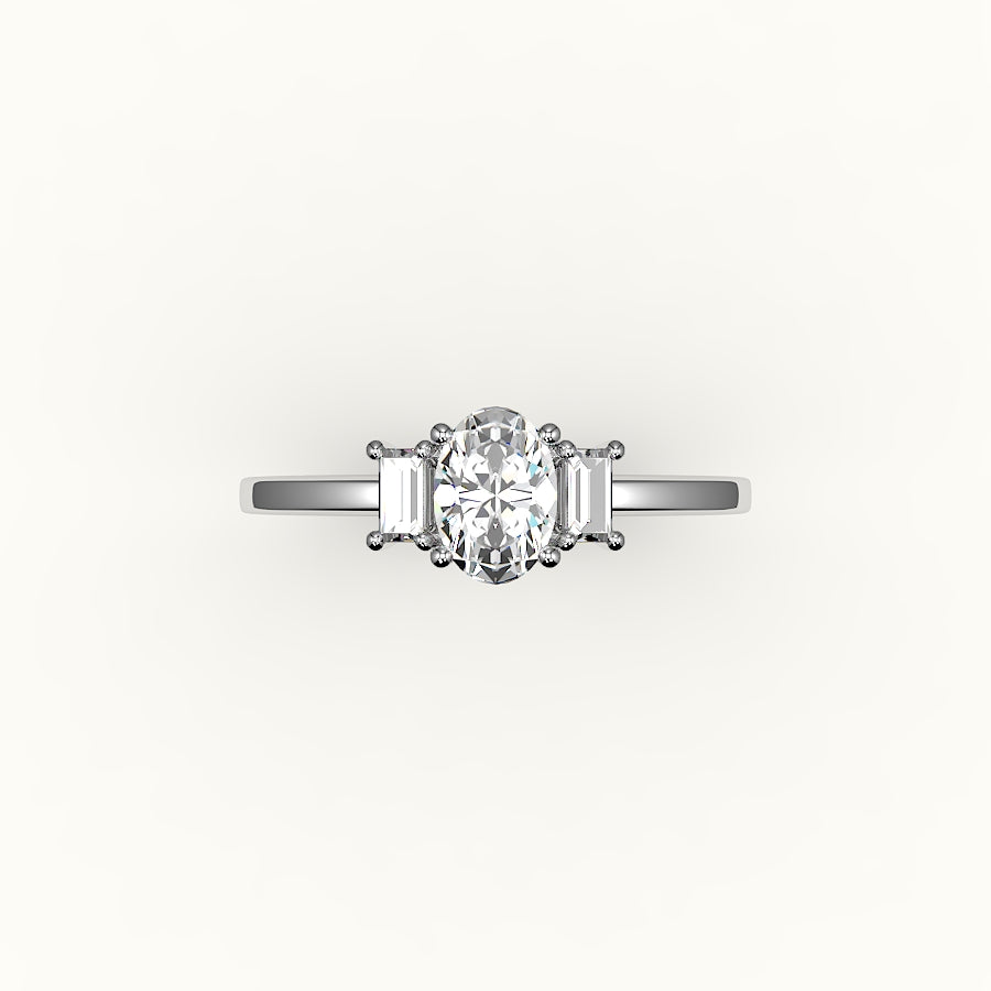 Oval Cut Three-Stone Setting with Vertical Baguettes