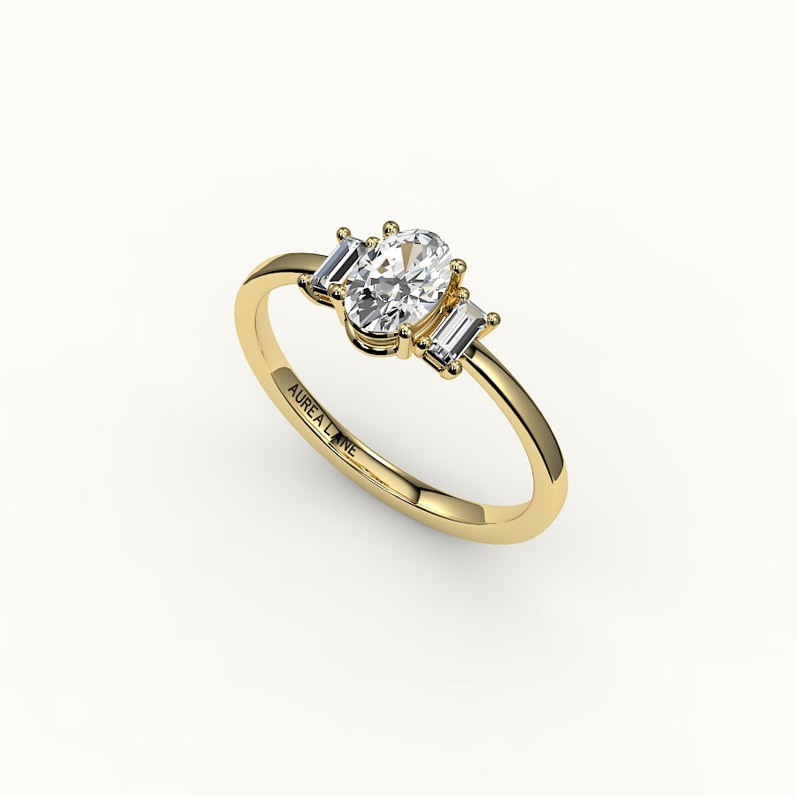 Oval Cut Three-Stone Setting with Vertical Baguettes