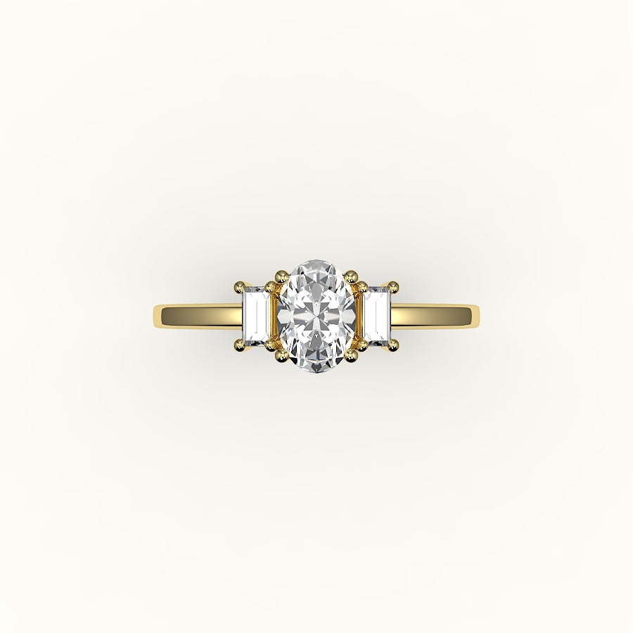 Oval Cut Three-Stone Setting with Vertical Baguettes