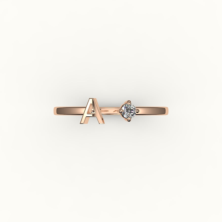 Round Cut Initial and Diamond Ring