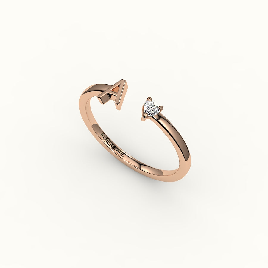 Heart Cut Initial and Diamond Ring