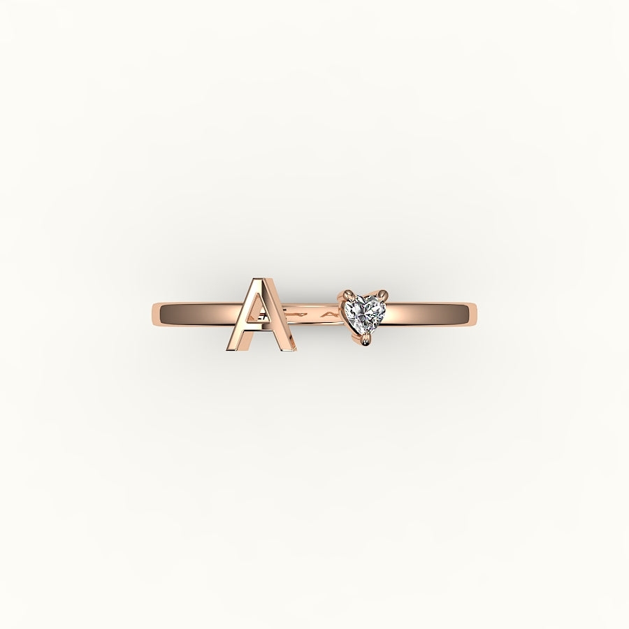 Heart Cut Initial and Diamond Ring