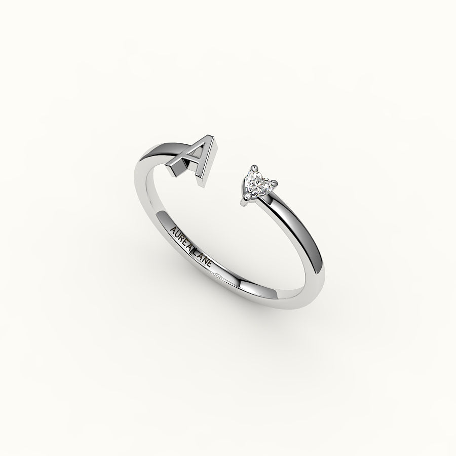 Heart Cut Initial and Diamond Ring