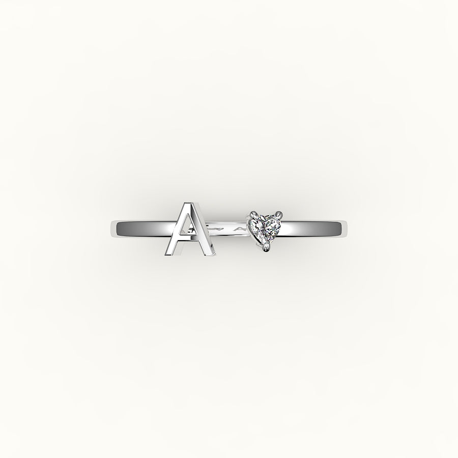 Heart Cut Initial and Diamond Ring