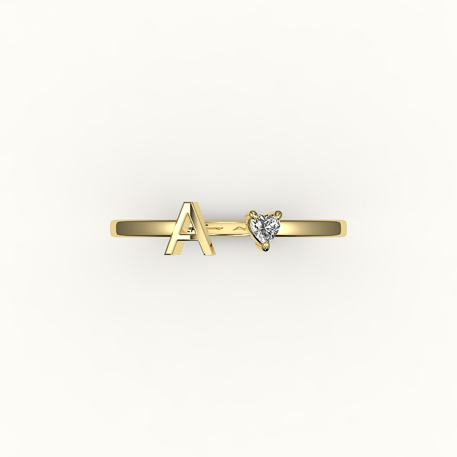 Heart Cut Initial and Diamond Ring