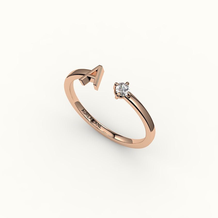 Round Cut Initial and Diamond Ring