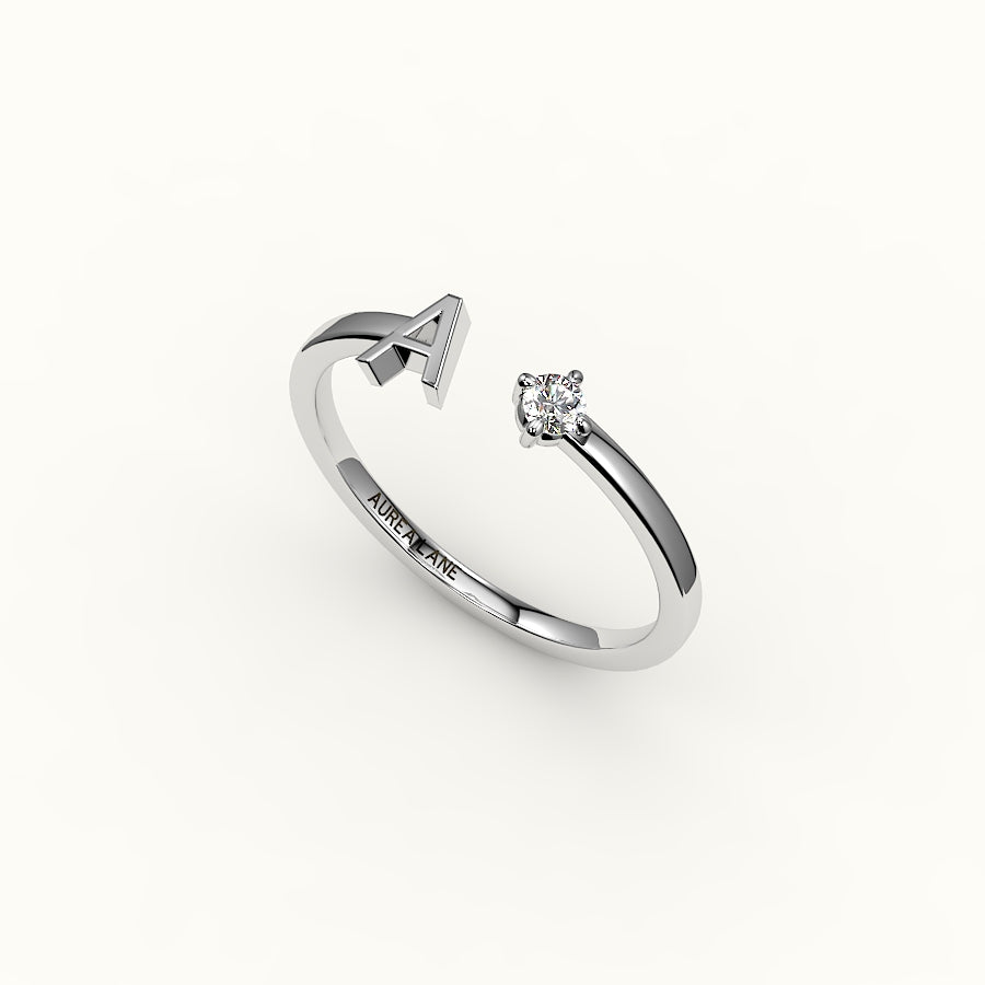 Round Cut Initial and Diamond Ring