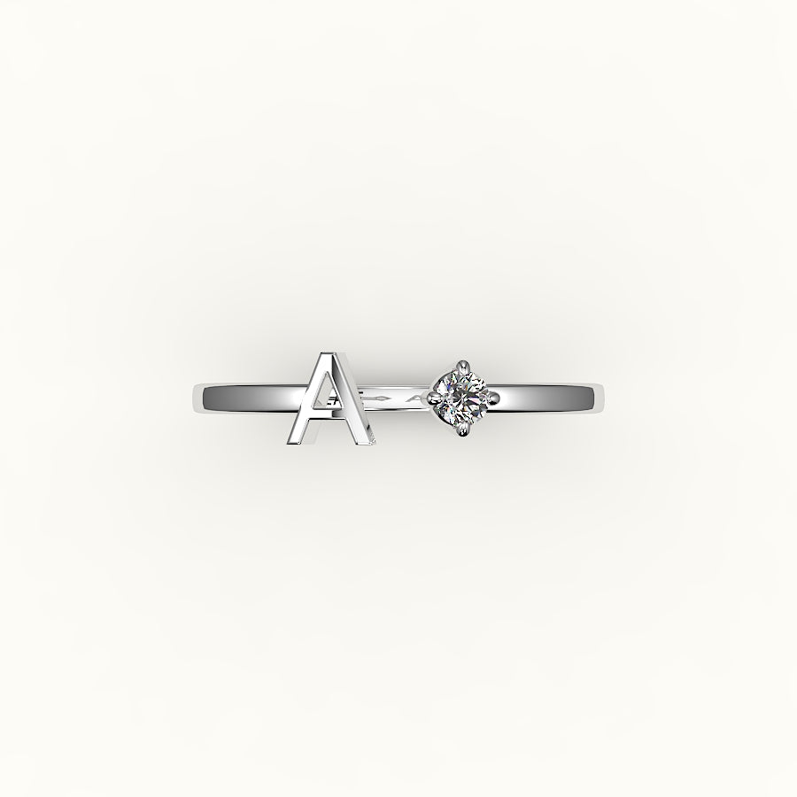 Round Cut Initial and Diamond Ring