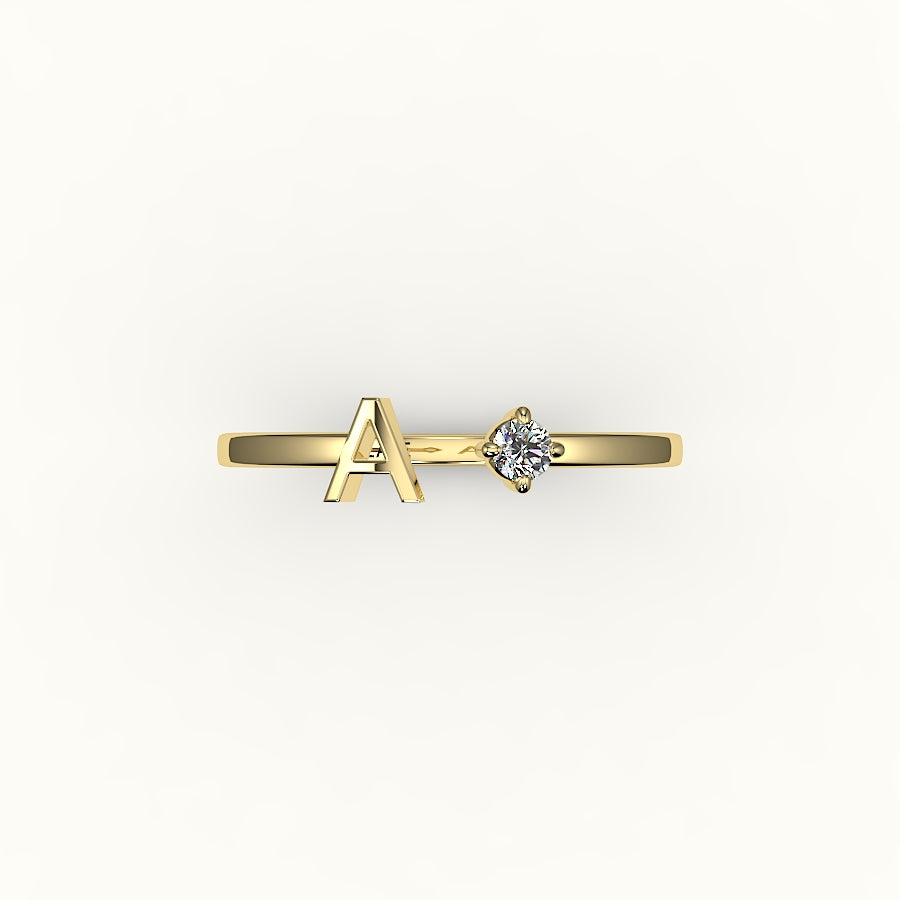 Round Cut Initial and Diamond Ring