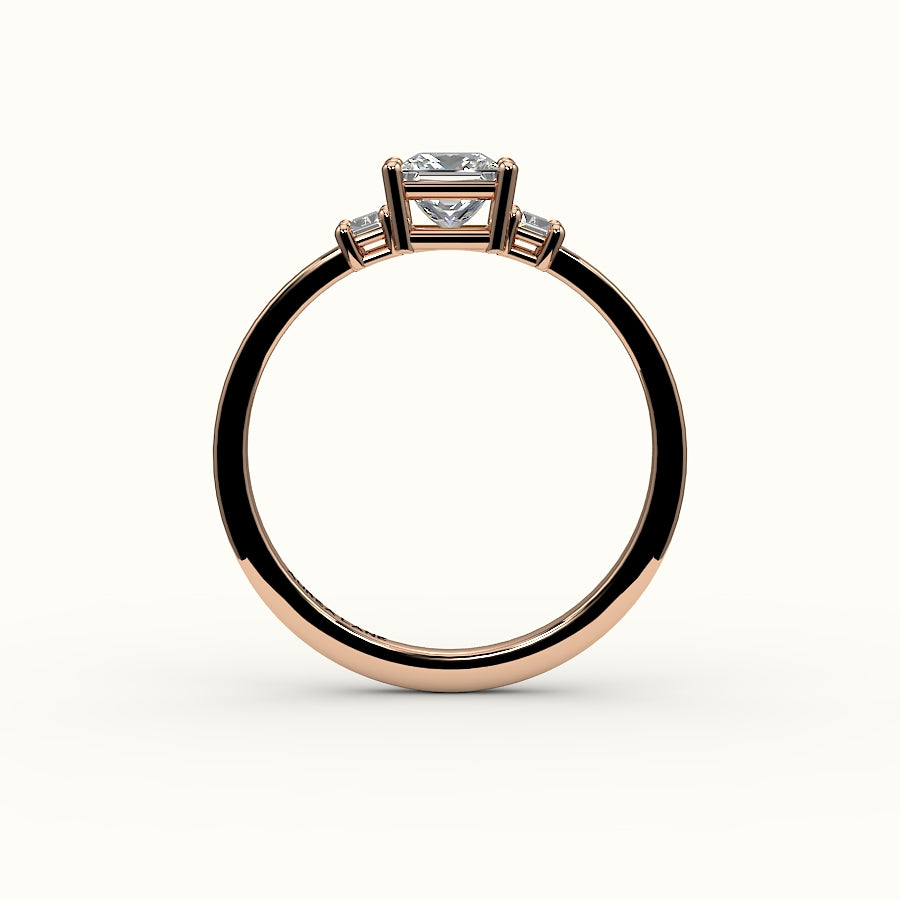 Princess Cut Three-Stone Setting with Vertical Baguettes