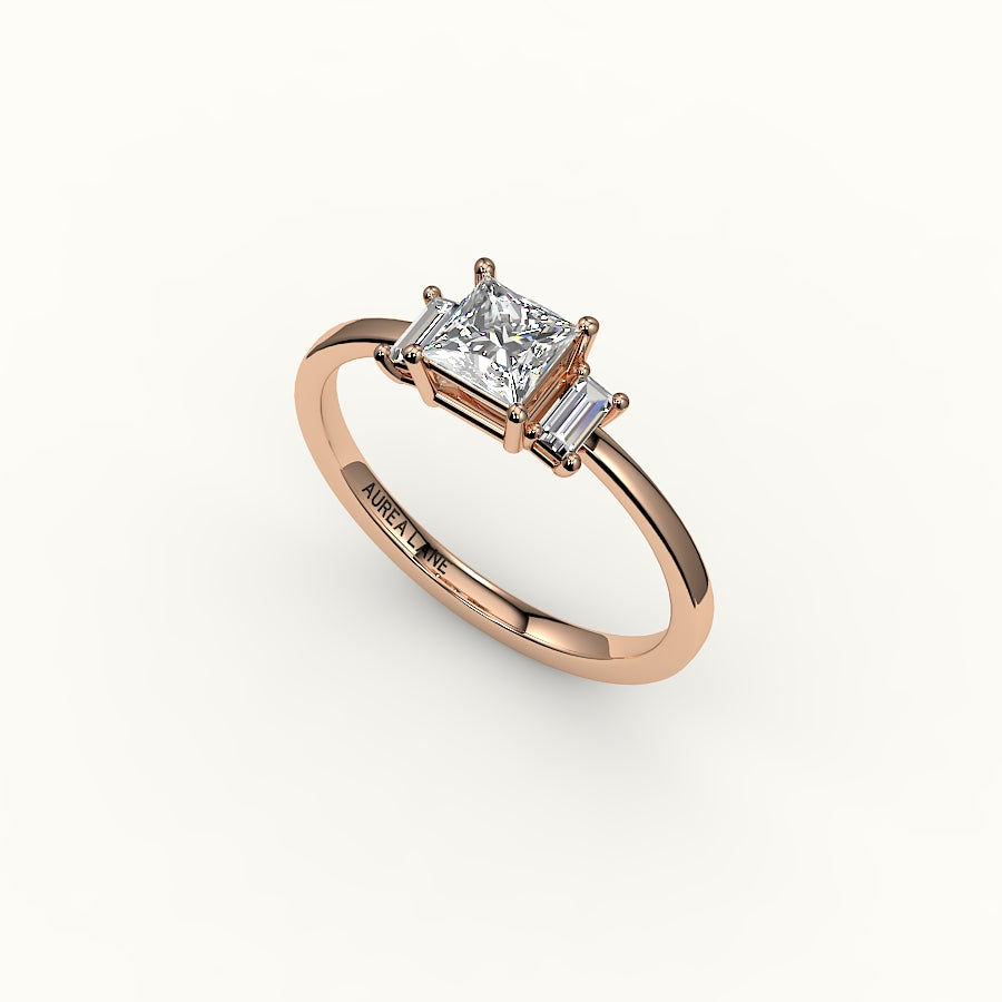 Princess Cut Three-Stone Setting with Vertical Baguettes