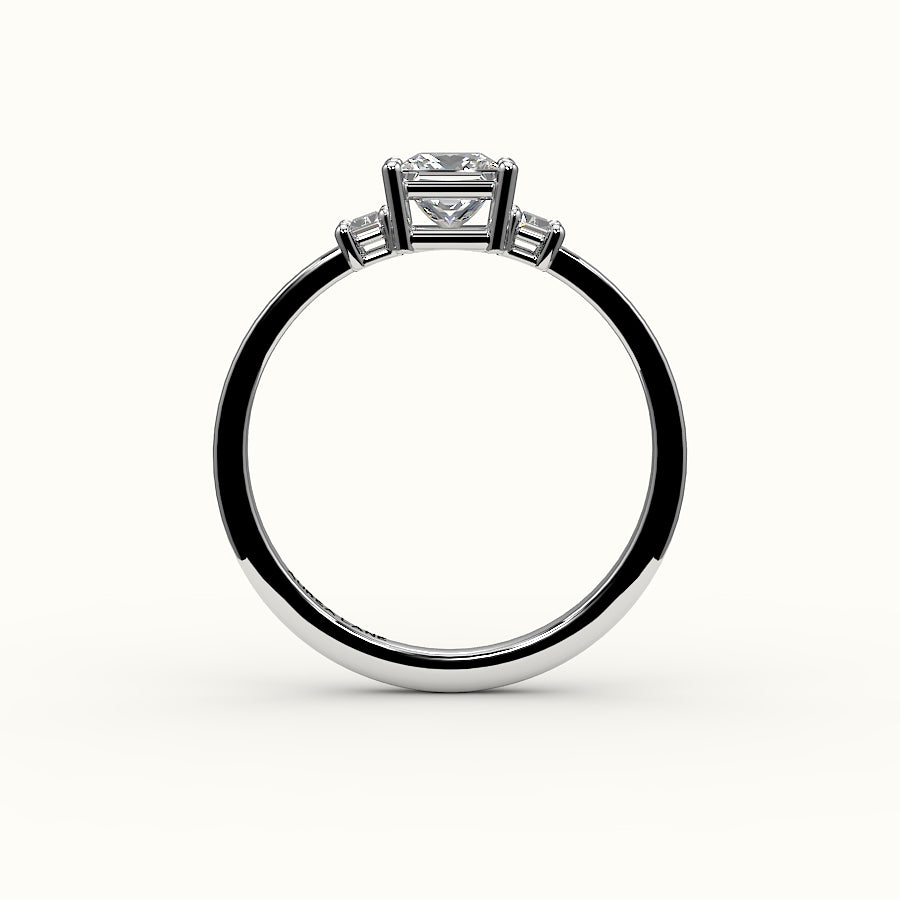 Princess Cut Three-Stone Setting with Vertical Baguettes