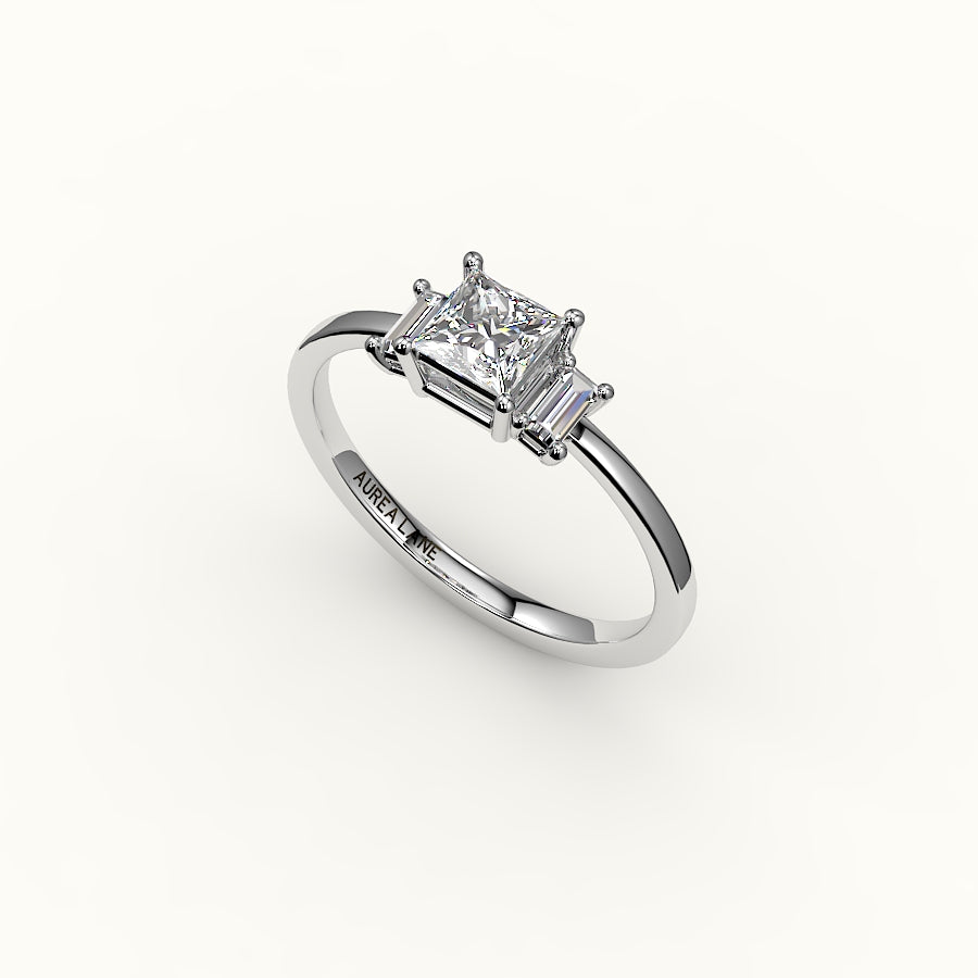 Princess Cut Three-Stone Setting with Vertical Baguettes