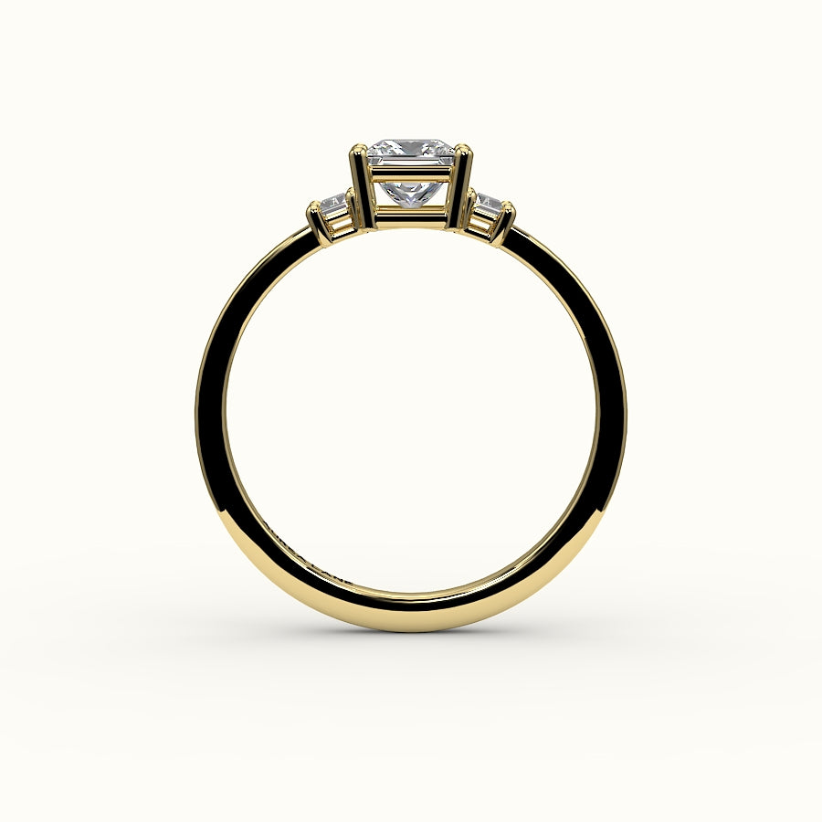 Princess Cut Three-Stone Setting with Vertical Baguettes