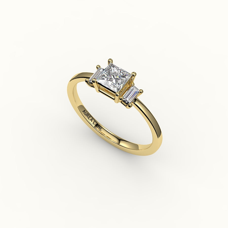 Princess Cut Three-Stone Setting with Vertical Baguettes