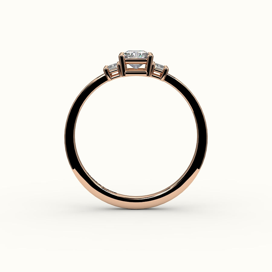 Radiant Cut Three-Stone Setting with Vertical Baguettes