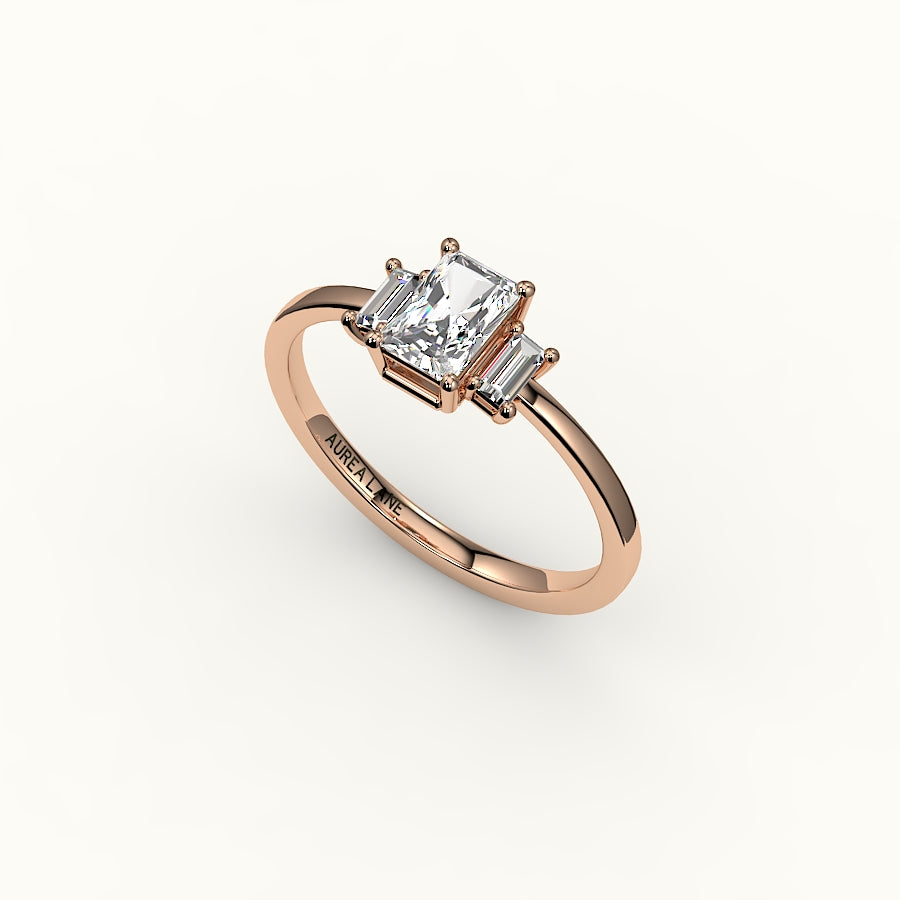 Radiant Cut Three-Stone Setting with Vertical Baguettes