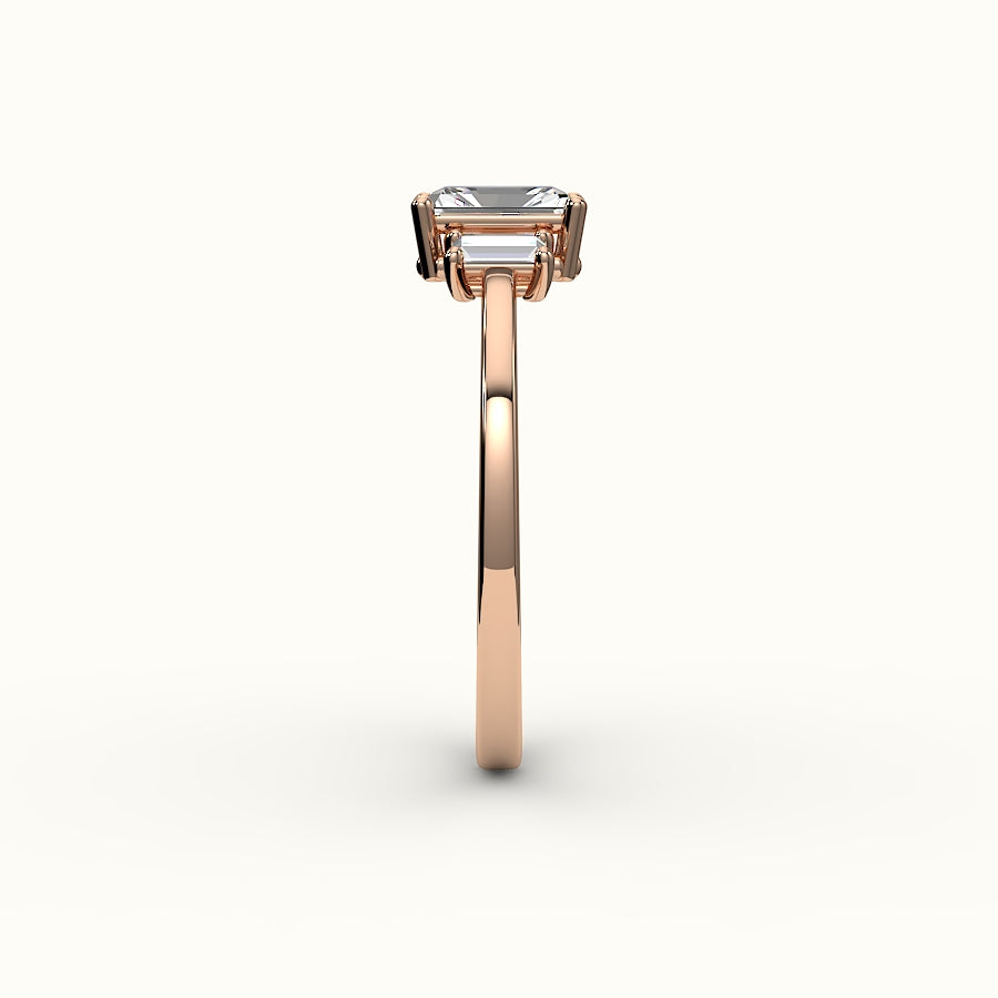 Radiant Cut Three-Stone Setting with Vertical Baguettes
