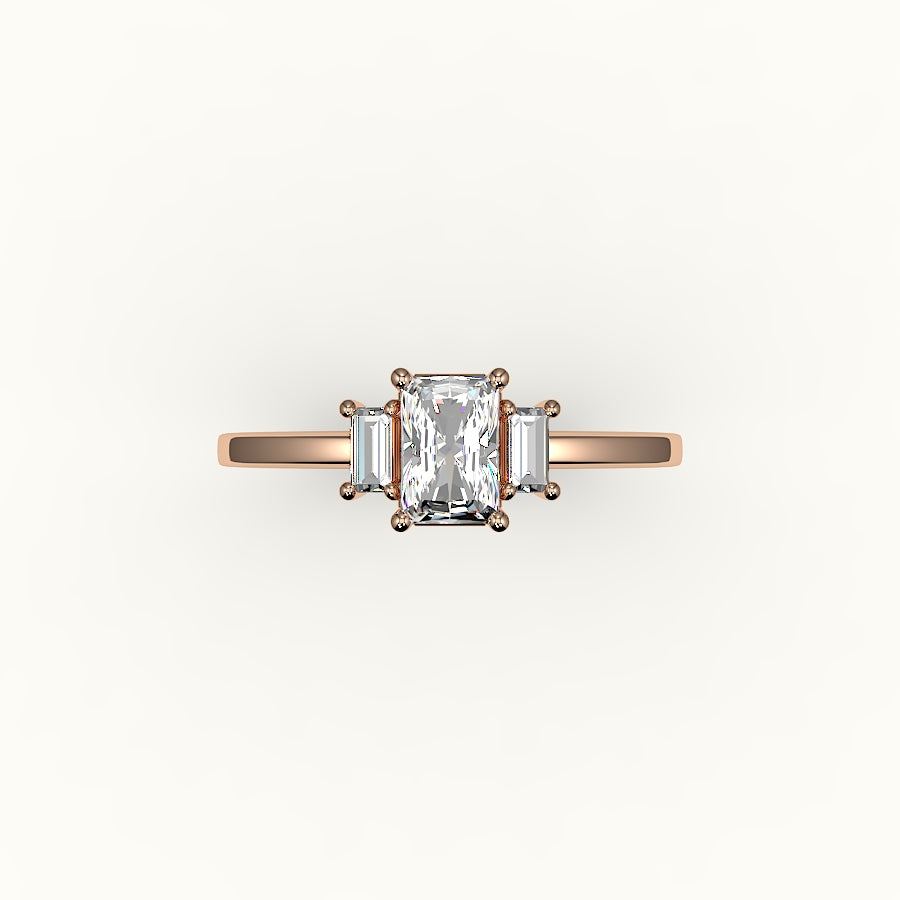 Radiant Cut Three-Stone Setting with Vertical Baguettes