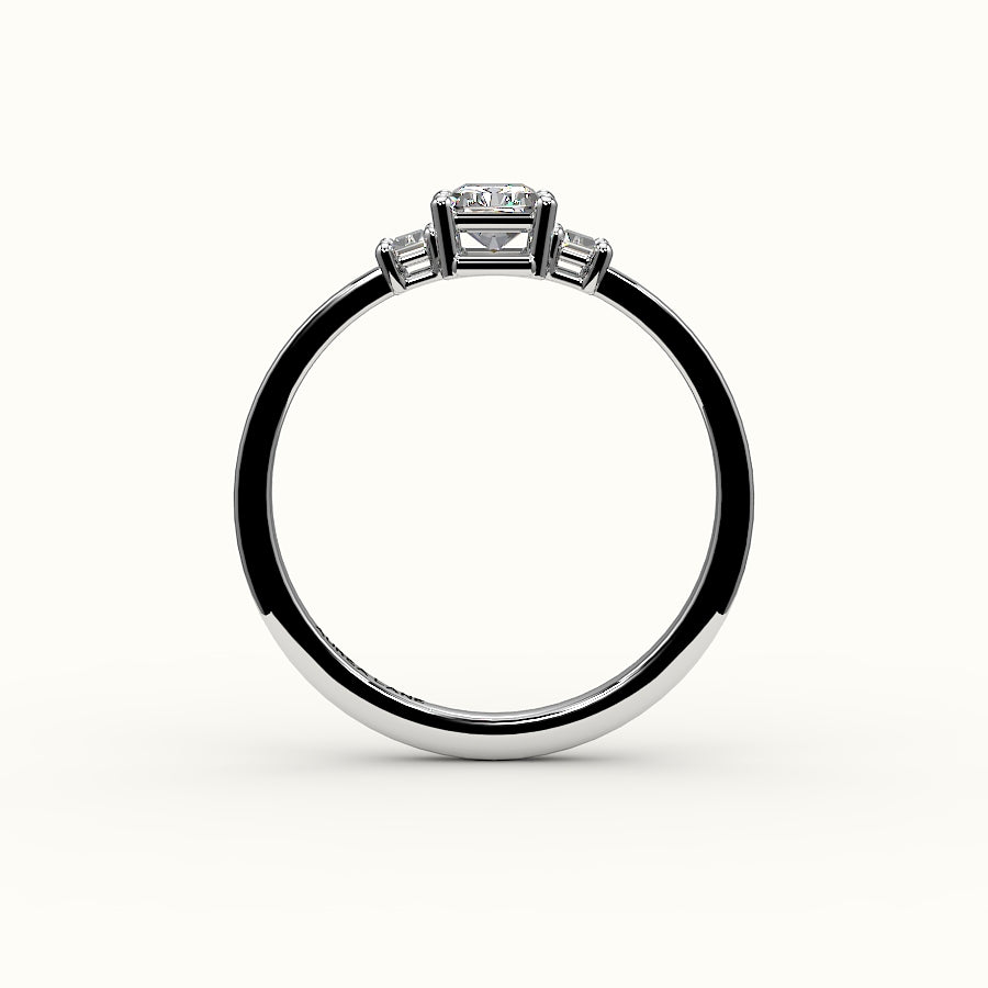 Radiant Cut Three-Stone Setting with Vertical Baguettes