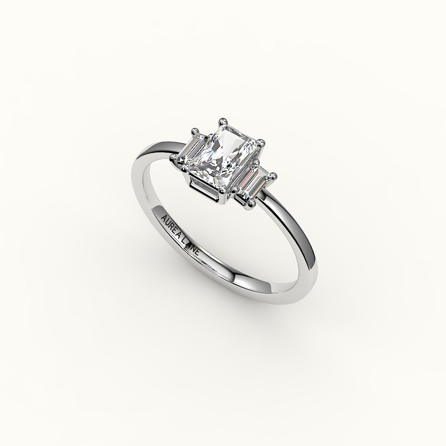 Radiant Cut Three-Stone Setting with Vertical Baguettes