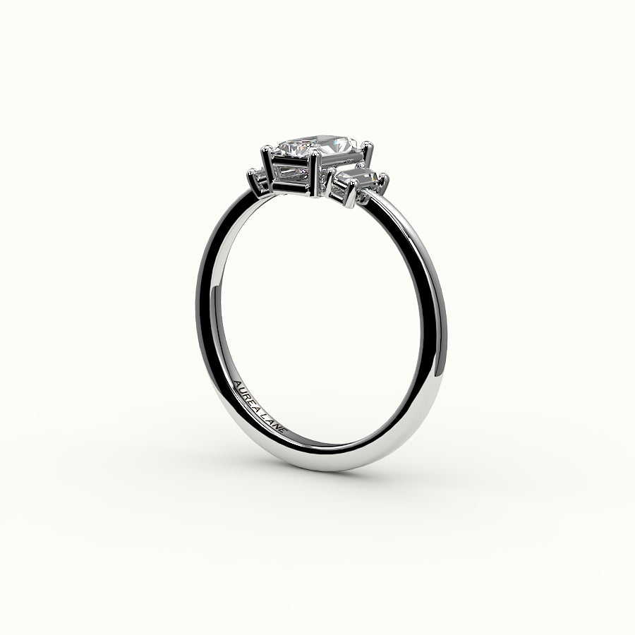 Radiant Cut Three-Stone Setting with Vertical Baguettes
