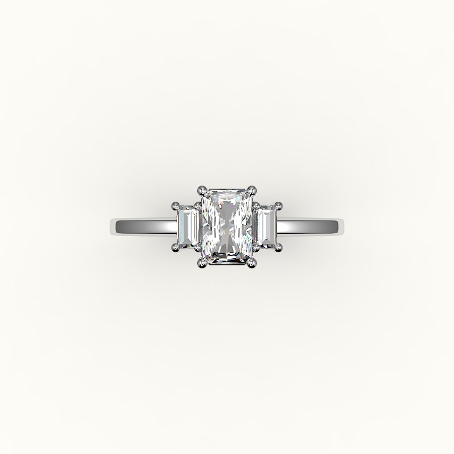 Radiant Cut Three-Stone Setting with Vertical Baguettes