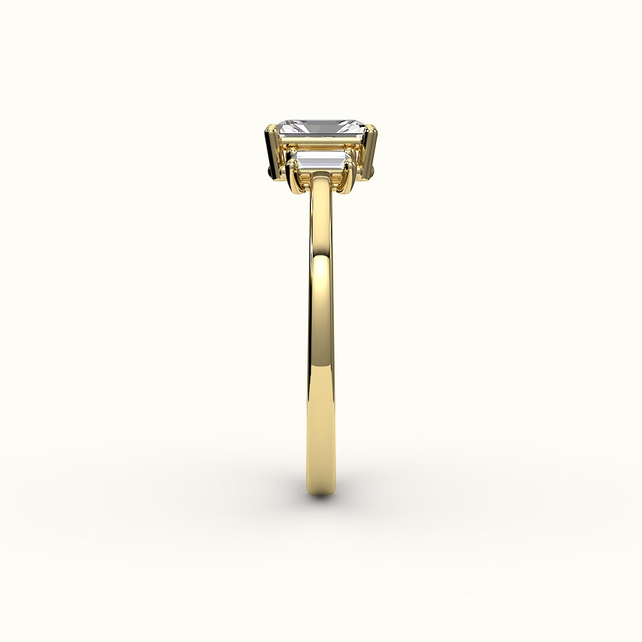 Radiant Cut Three-Stone Setting with Vertical Baguettes