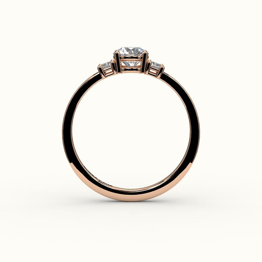 Round Cut Three-Stone Setting with Vertical Baguettes