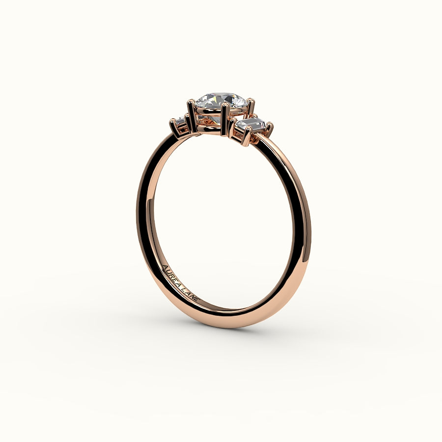 Round Cut Three-Stone Setting with Vertical Baguettes