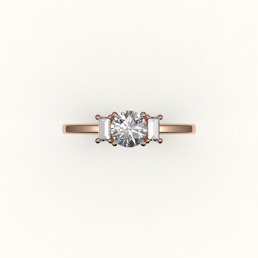 Round Cut Three-Stone Setting with Vertical Baguettes