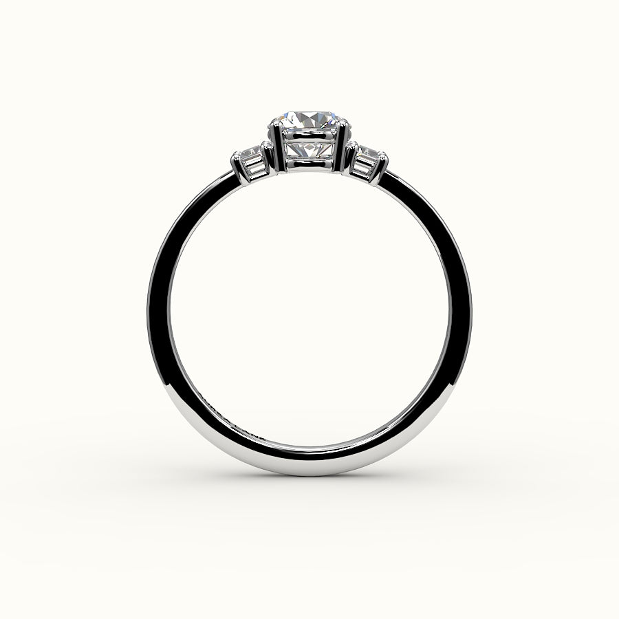 Round Cut Three-Stone Setting with Vertical Baguettes