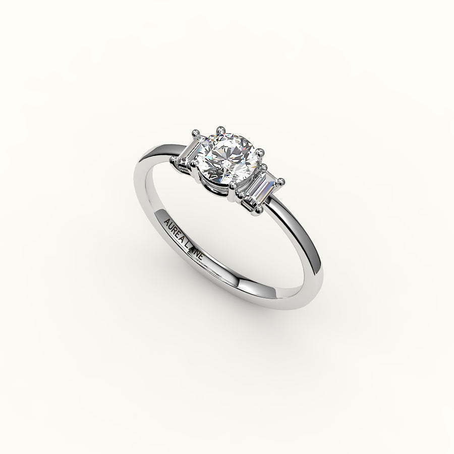 Round Cut Three-Stone Setting with Vertical Baguettes