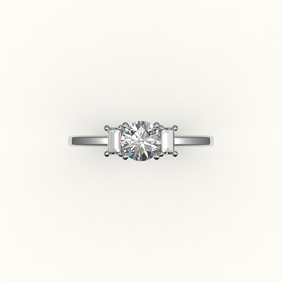 Round Cut Three-Stone Setting with Vertical Baguettes