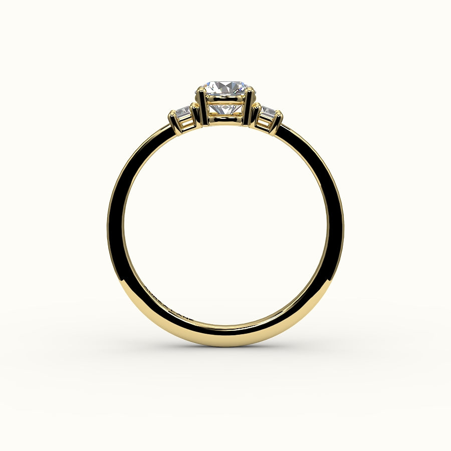 Round Cut Three-Stone Setting with Vertical Baguettes