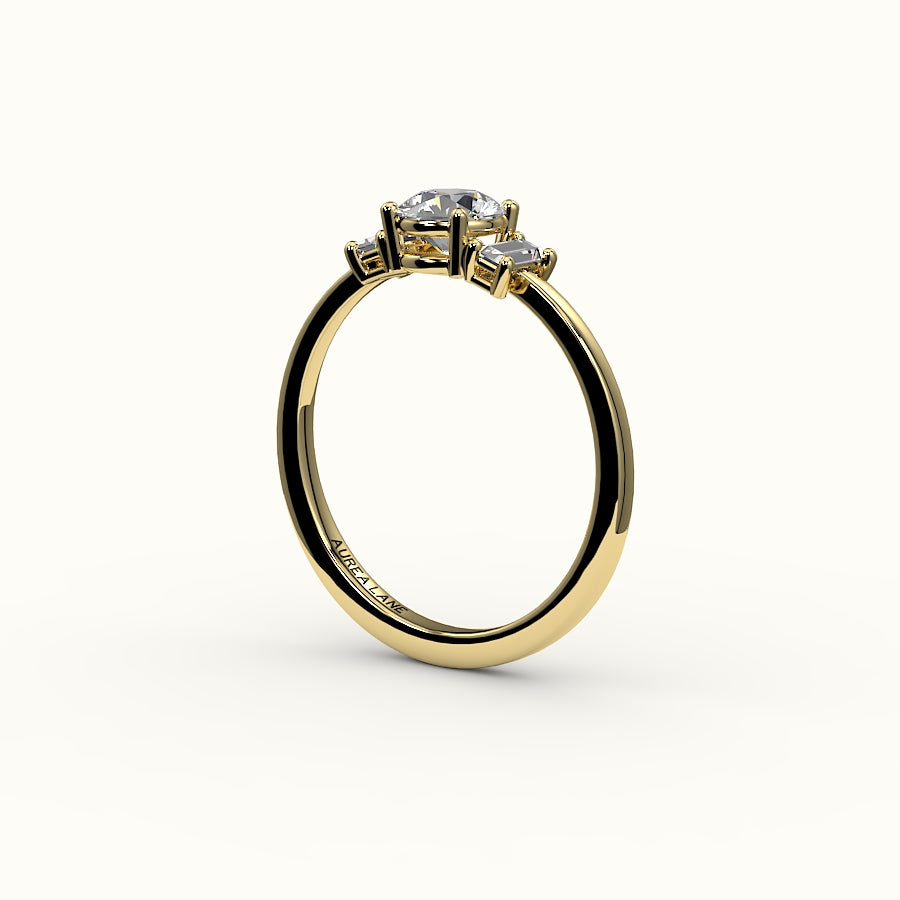 Round Cut Three-Stone Setting with Vertical Baguettes