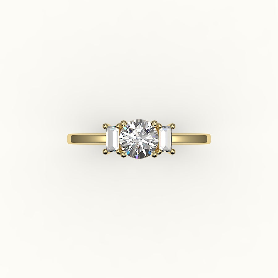 Round Cut Three-Stone Setting with Vertical Baguettes