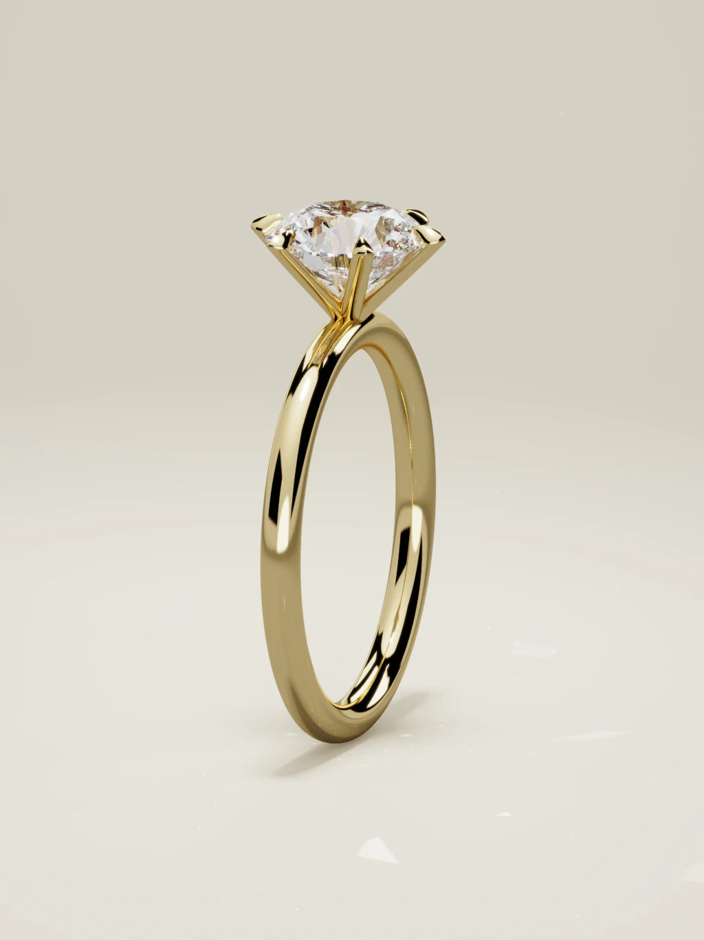 The Alba, solitario con diamante redondo de laboratorio en oro amarillo 14K, de pie, vista frontal