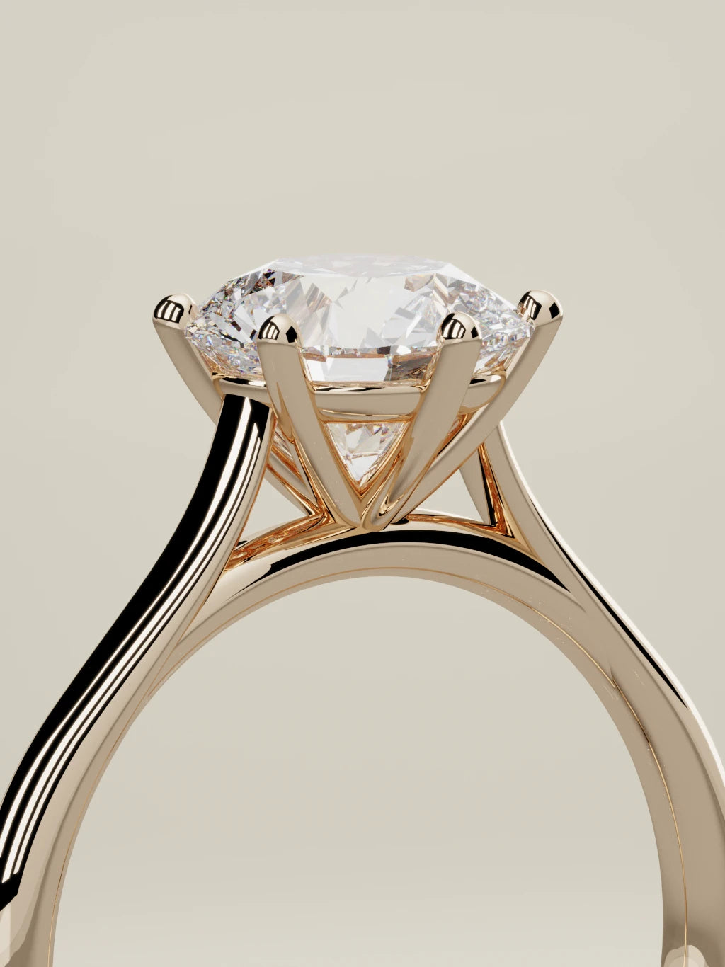 The Altar round lab-grown diamond solitaire in 14K rose gold, standing three-quarter view