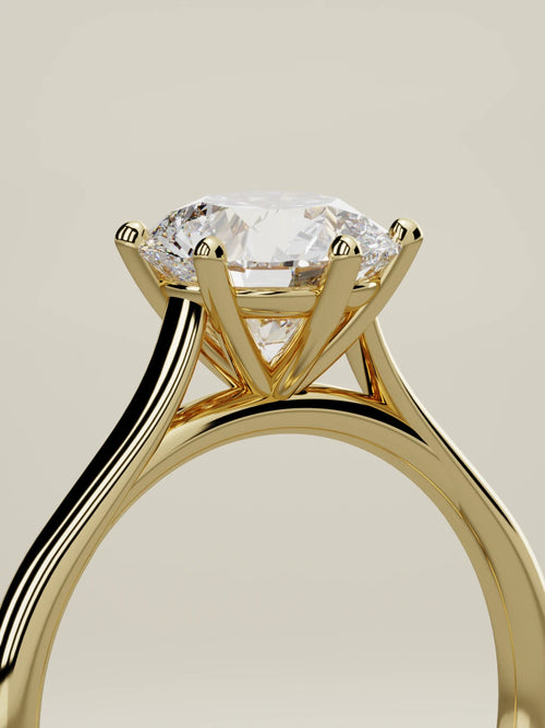 The Altar round lab-grown diamond solitaire in 14K yellow gold, standing three-quarter view