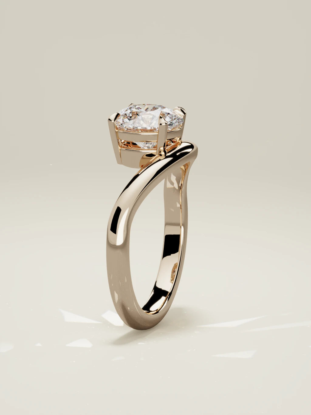 The Arco, solitario con diamante redondo de laboratorio en oro rosa 14K, de pie, vista frontal