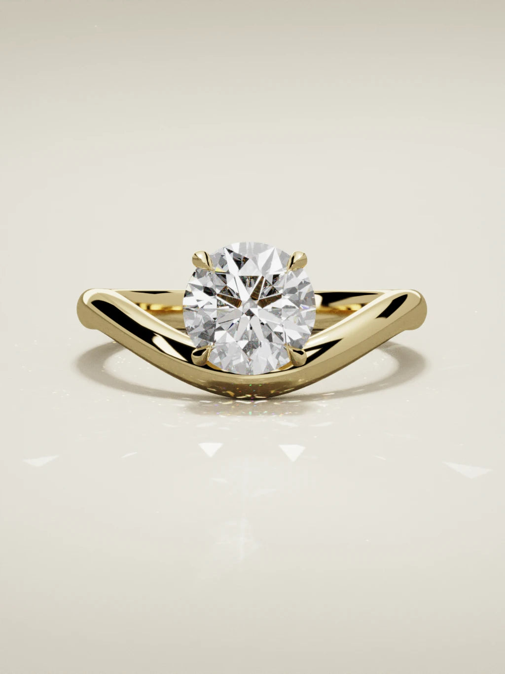 The Arco, solitario con diamante redondo de laboratorio en oro amarillo 14K, vista frontal